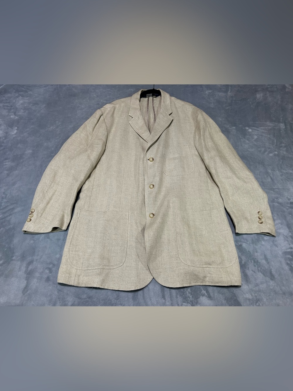 Polo Ralph Lauren Mens Sport Coat Blazer Linen Beige Herringbone 44 XL